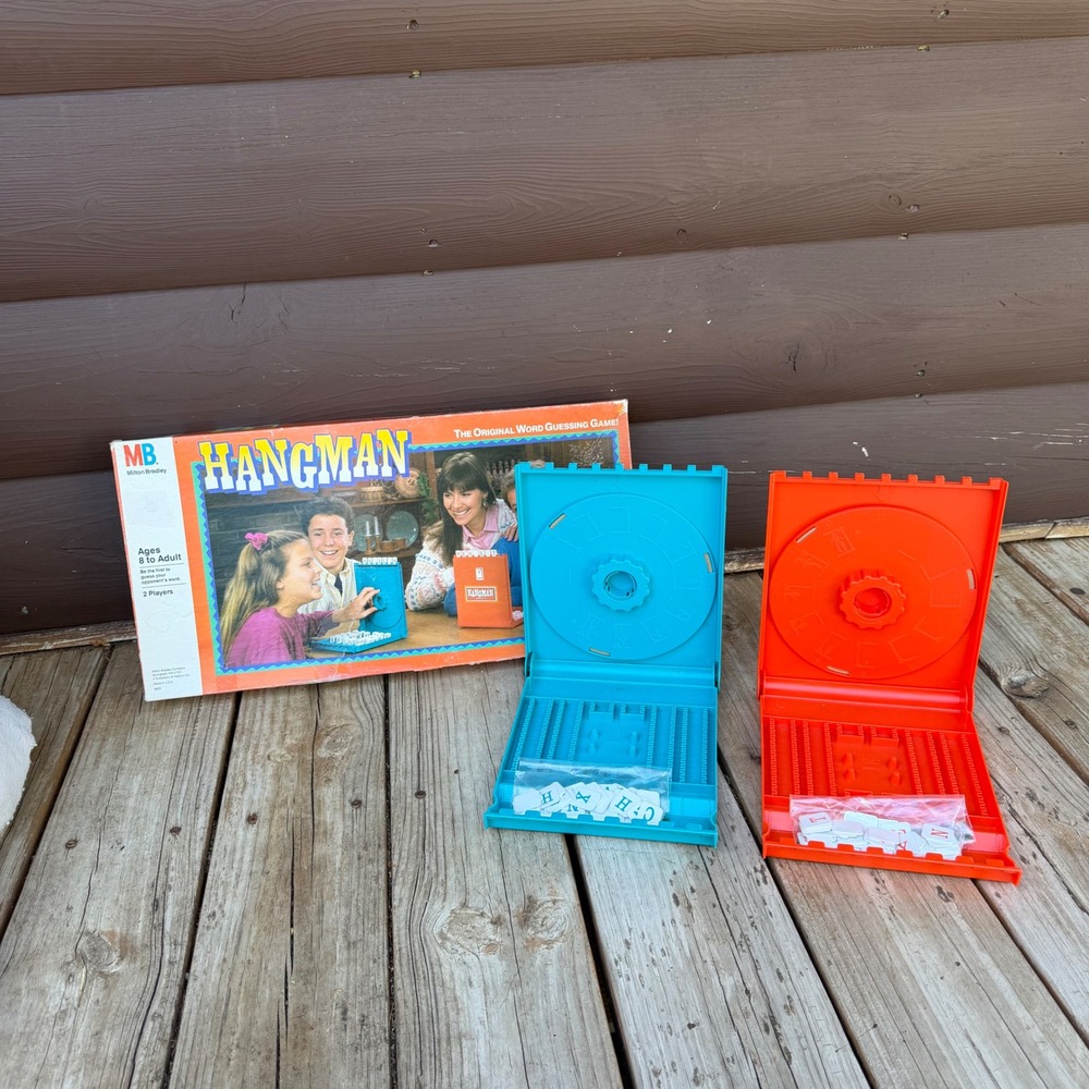Milton Bradley Hangman Board Game Vintage 1988 Red Teal Retro Word Game